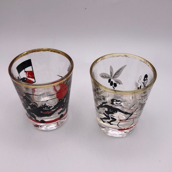 VTG 1960’s Good Luck Black Cat & Cannibal Shot Glass Halloween Bar Ware Pair. - Picture 12 of 12